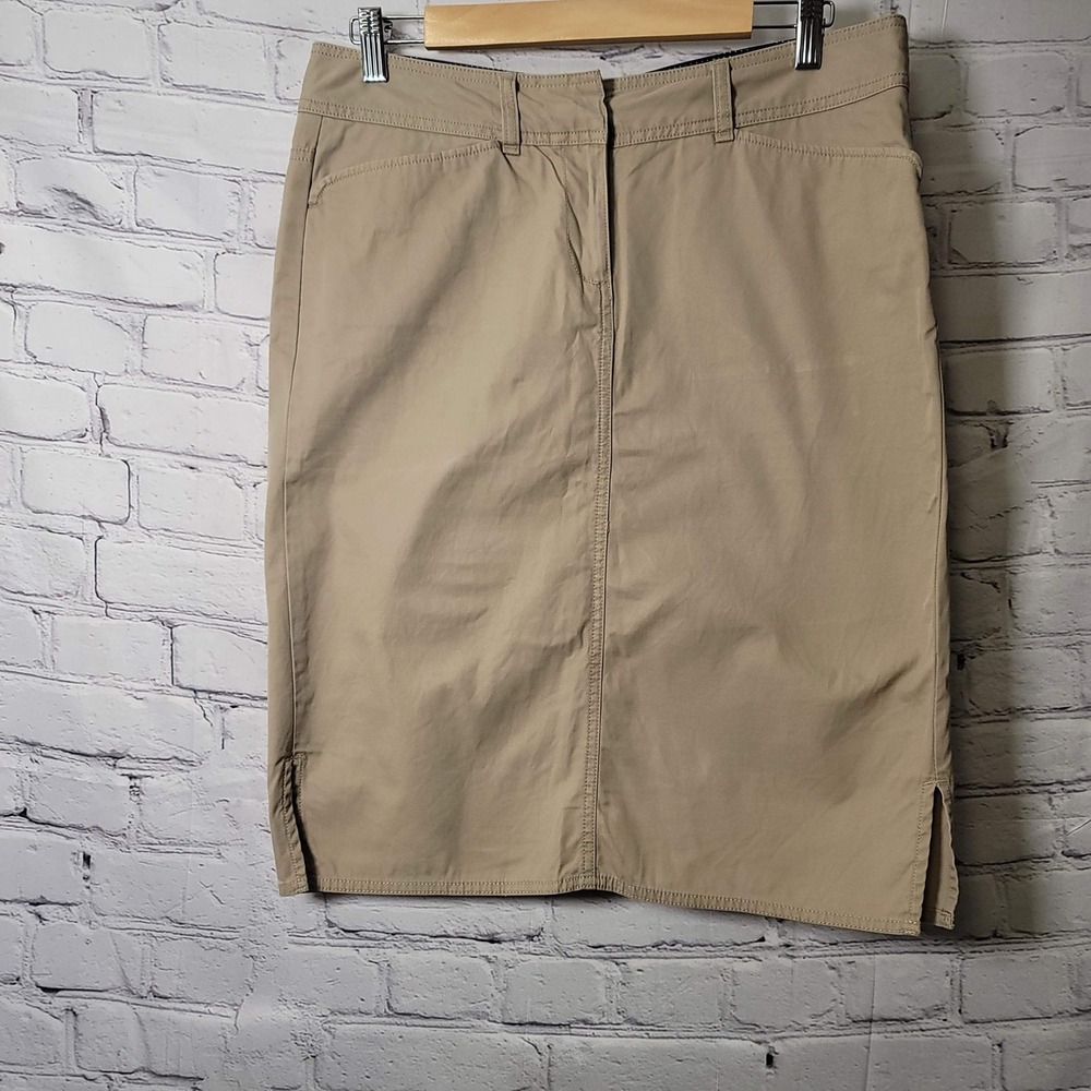 Lands End‎ Womens Khaki Cotton Pencil Skirt Tan Size 6 Midi Casual Career Office
